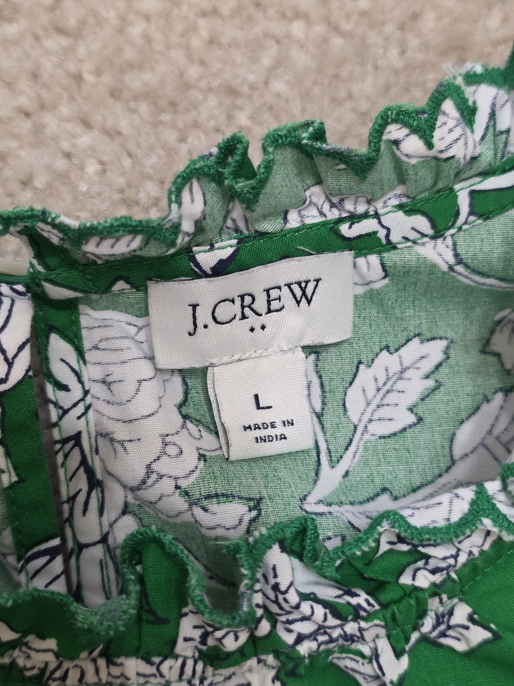 J.Crew Green Floral Sleeveless Ruffle Neck Top Size L 100% Cotton - Picture 4 of 12